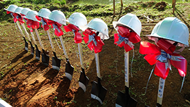 After heavy fighting destroyed their city, Filipino families come together for ground breaking at the site of their new homes